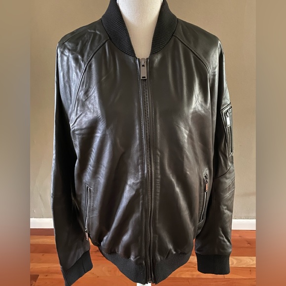 Karl Lagerfeld Other - Karl Lagerfeld Mens Leather Bomber Jacket
